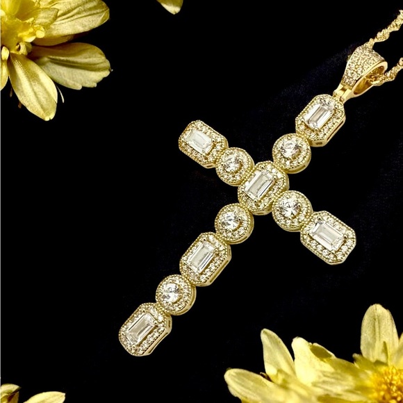 Elegant Gold Over Sterling CZ Cross Pendant Necklace - Picture 15 of 15